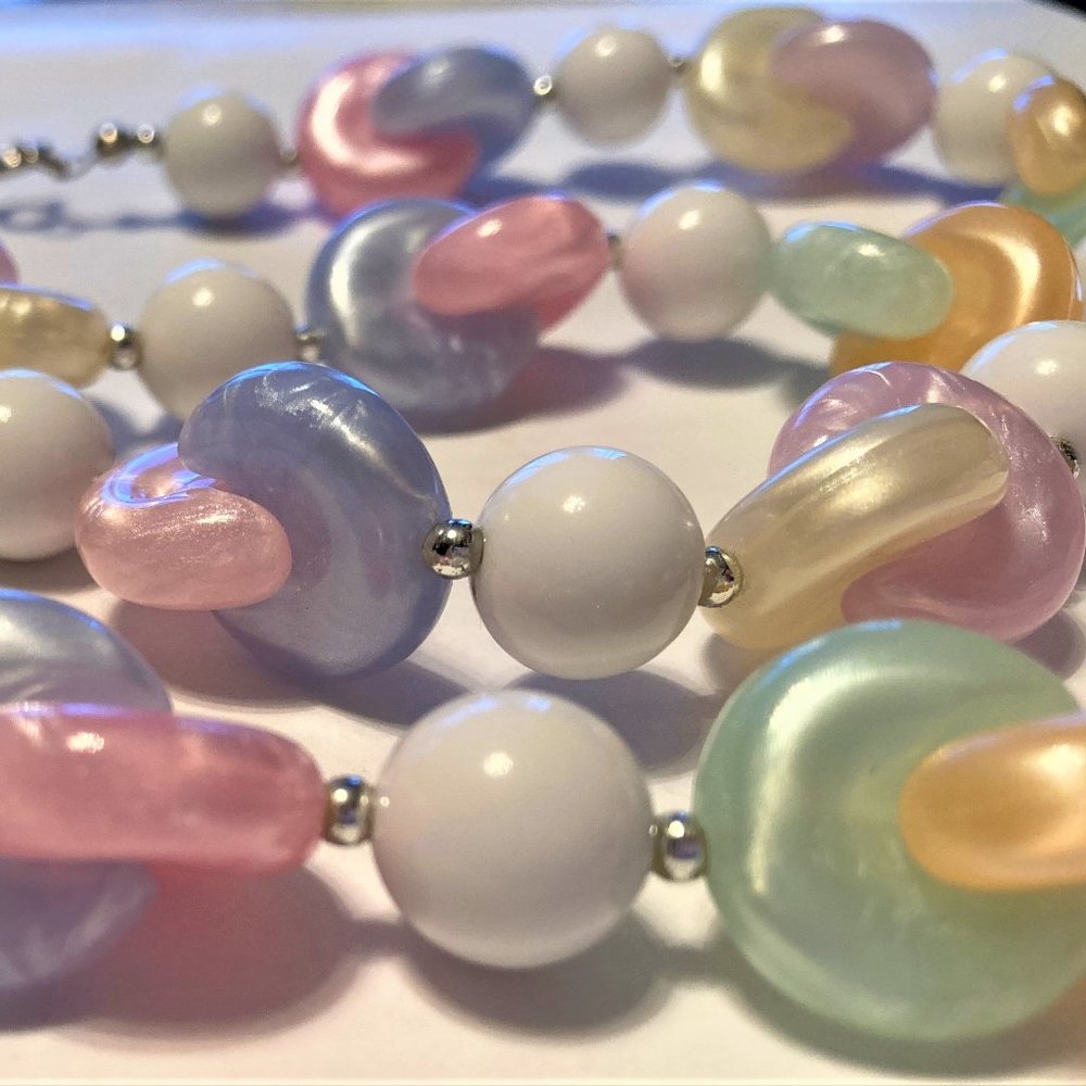 Necklace, Lucite Candy Colors & White Beads